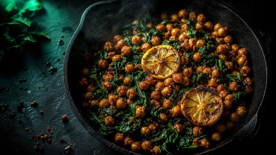 Crispy chickpea and spinach skillet