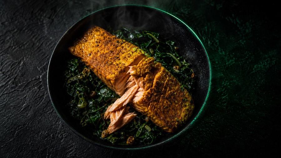 Golden turmeric salmon and greens